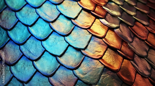 Vibrant fish, lizard or snake scale textured background. Concepts of fantasy textures photo
