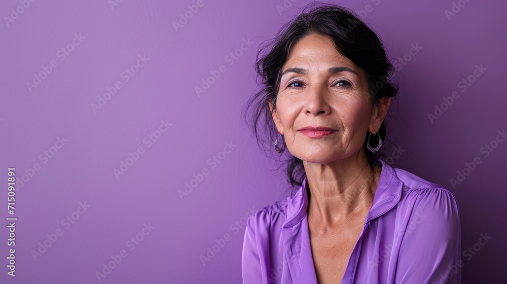 Woman in Purple Shirt Posing for Picture. Generative AI. Woman in Purple Shirt Posing for Picture. Generative AI.