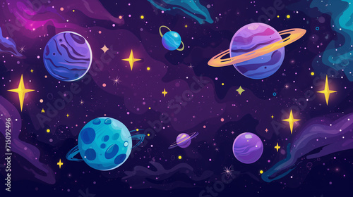 Doodles of space including planets  stars and other celestial bodies.