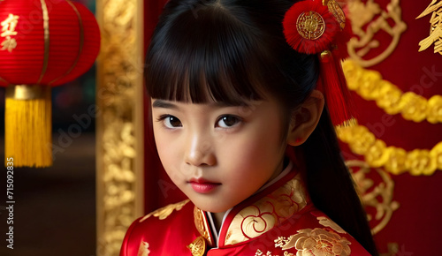 portrait asian girl wearing a cheongsam, chinese vew year's eve, chinese girl in traditional suit © P.W-PHOTO-FILMS