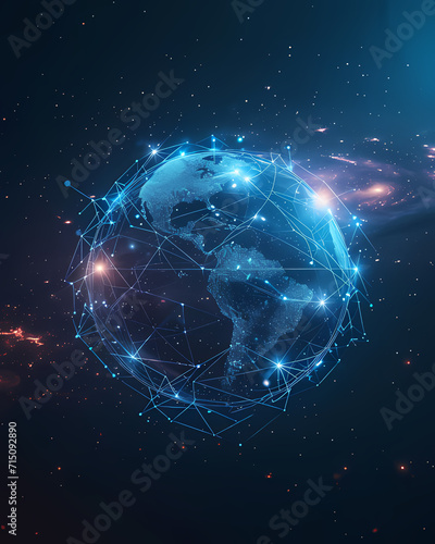 Global Data Exchange. Earth and digital connectivity network, abstract illustration of technology's reach photo