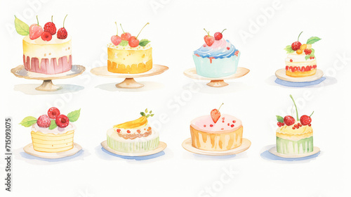 Cakes and spices  Cartoon drawing  Water color style  AI Generated