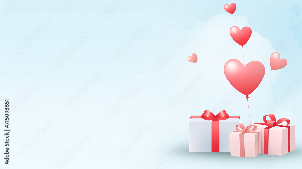 Gift Box Surrounded by Red Rose Petals, Gift box surrounded by red rose petals creating romantic setting on pastel blue background, AI Generated