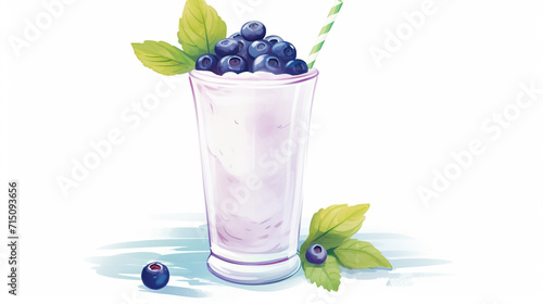 Gourmet Blueberry Smoothie, Vibrant blueberry smoothie in tall glass set on white platform with studio lighting, Great for health and wellness ads or recipe books, AI Generated
