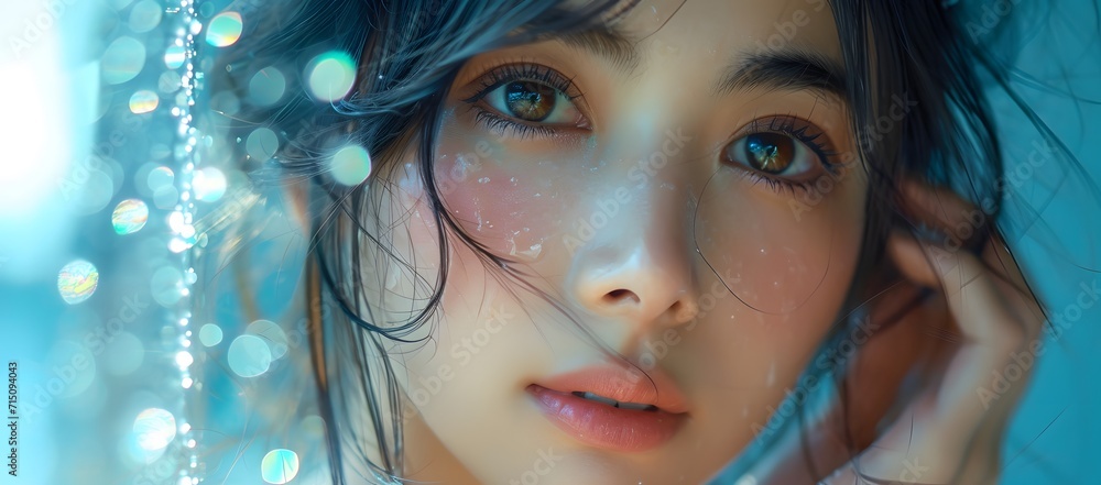 asian woman at home with hand on her face. portrait of a woman asian woman at home with hand on her face. portrait of a woman