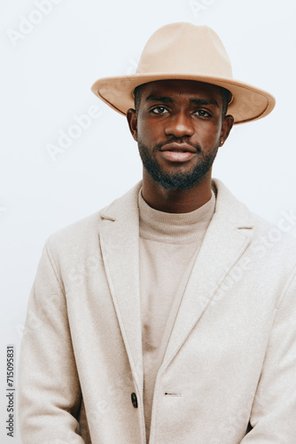 guy man portrait american teeth african fashion african beige black background hat american