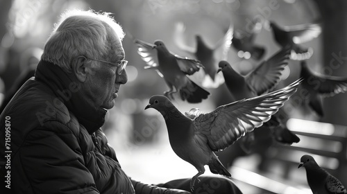 Old man feeding pigeons  photo
