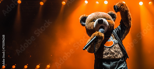 A bear with a microphone on stage, generative AI