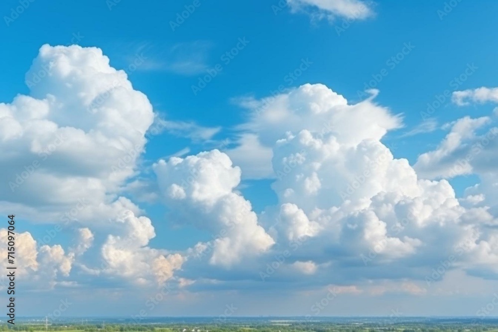 Gradient sky with fluffy clouds on a cyan backdrop in spring afternoon. Pleasant weather and natural landscape environment in the air. Generative AI