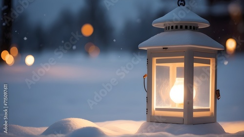A white beautiful lantern in the snow