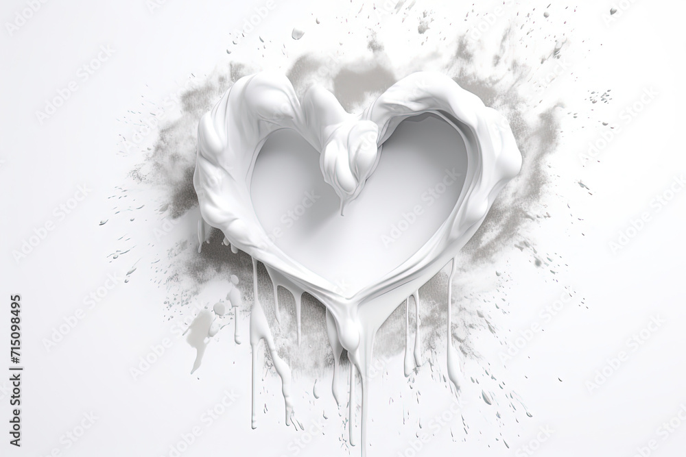 White Paint Splashes in Heart Shape on White Background