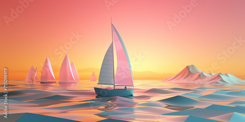 Amazing seascape with a solitary yacht at sunset