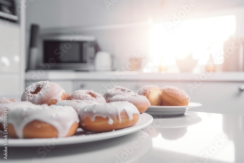 delicious donuts sprinkled with a sugar powder and poured with a glaze