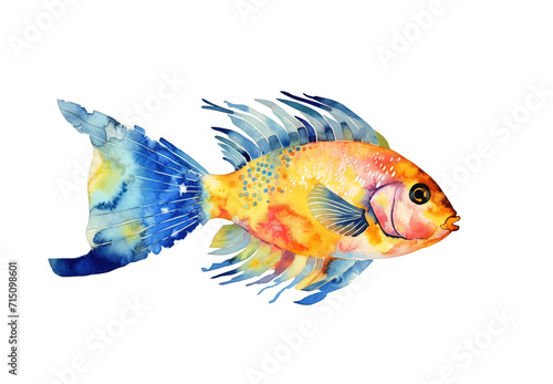 Watercolor illustration of a bright-colored fish