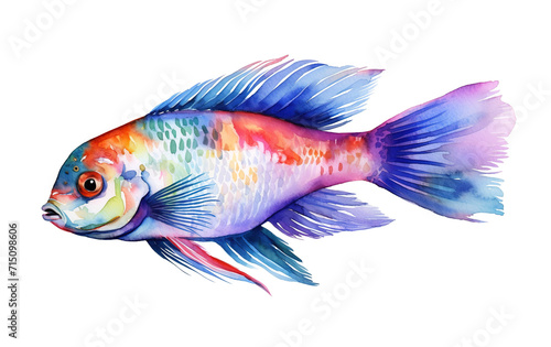Watercolor illustration of a multicolored fish