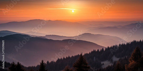 amazing panoramic landscape with mountains at sunrise