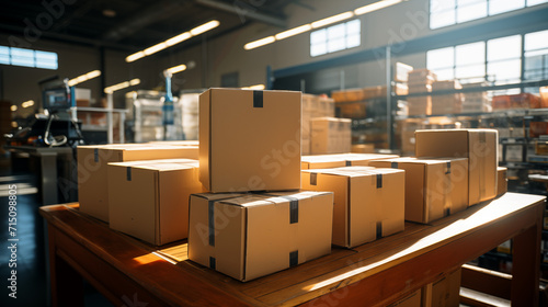 Stacked Boxes on Warehouse Table – Organized Storage for Efficient Operations
