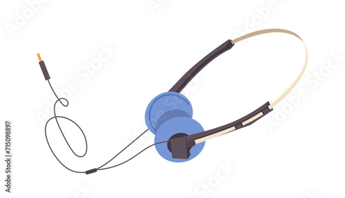 Old-fashioned wired earphones for vintage audio player isolated cartoon vector illustration