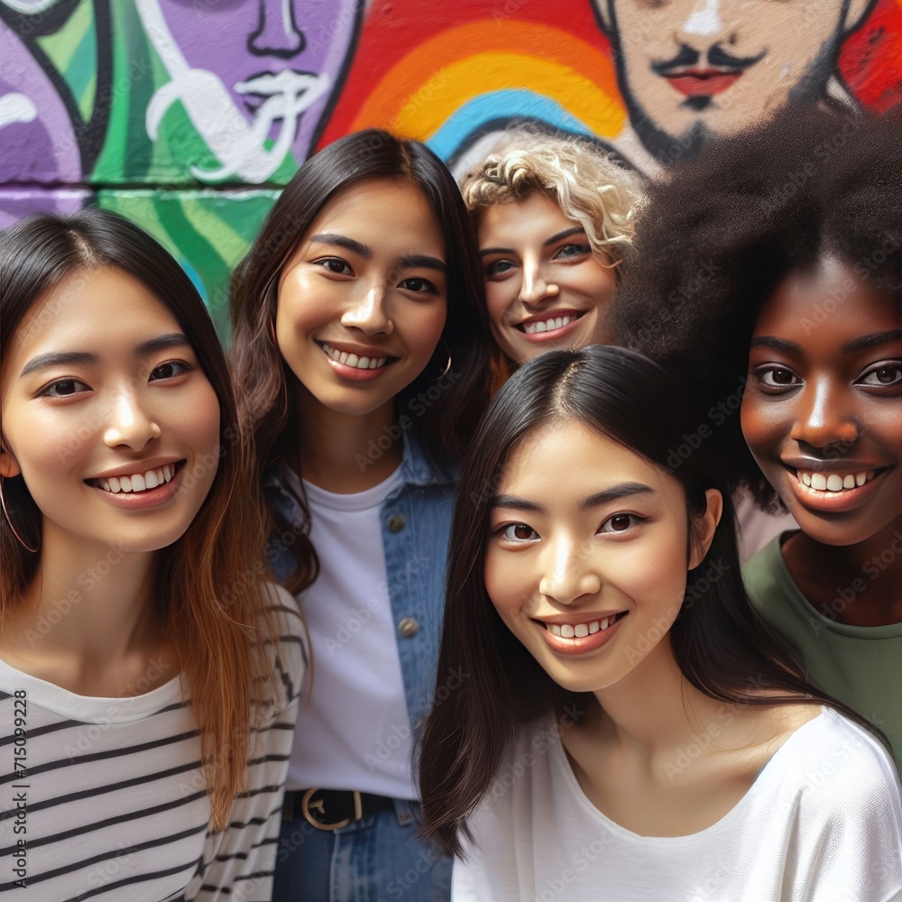 Portrait of Happy multiethnic people, young group of friends diversity Equity and belonging concept Portrait of Happy multiethnic people, young group of friends diversity Equity and belonging concept