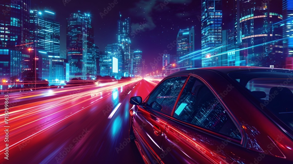 car driving on a city at night. traffic on the highway car driving on a city at night. traffic on the highway