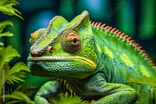 A green-colored chameleon in its natural habitat © maribom