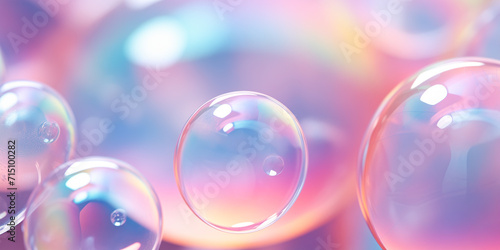 Pink-blue soap bubbles close-up, delicate background in pastel colors