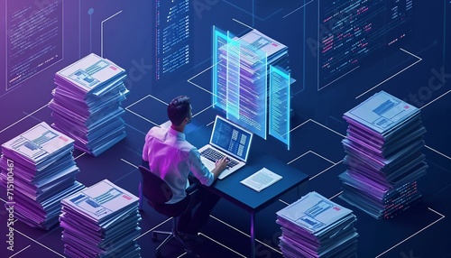 Compliance and Governance, Illustrate a scenario that highlights how advanced document management technologies ensure regulatory compliance and governance standards, AI photo