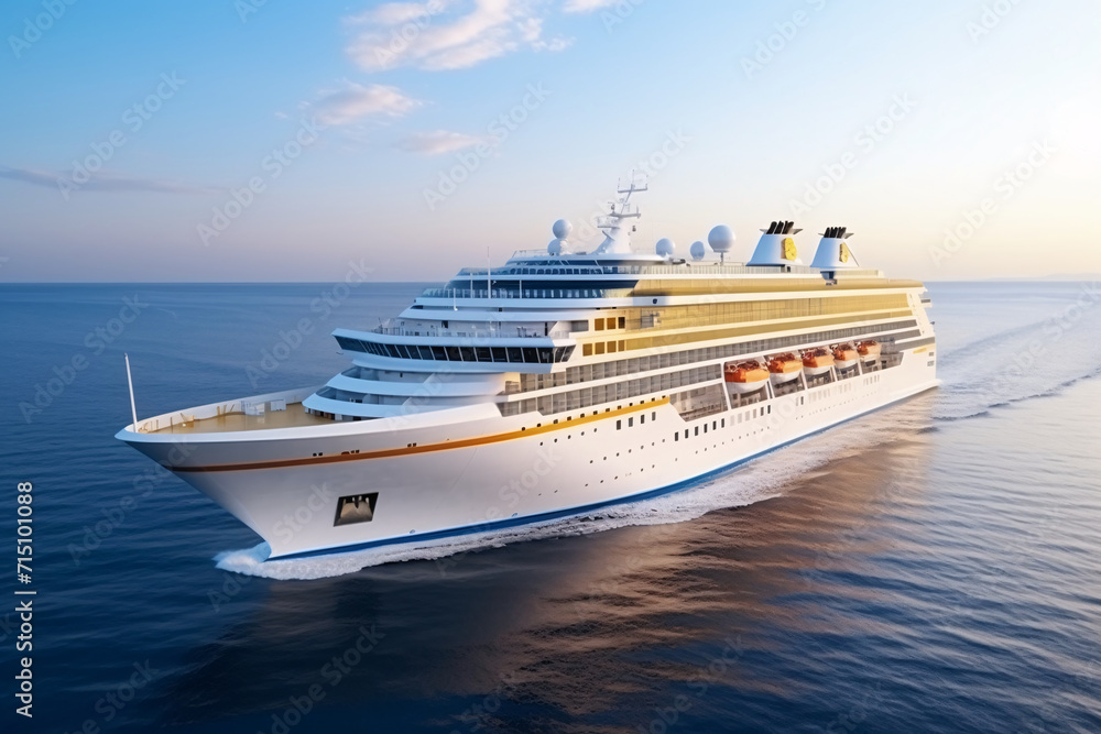 Luxury cruise ship sailing into port