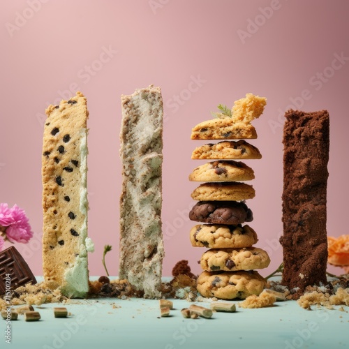  a stack of cookies, chocolate chip cookies, and cookies arranged in the shape of letters i - o - o - o - o - o - o - o - o - o - o - o.