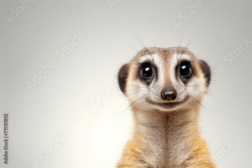  a close up of a meerkat's face with one eye wide open and one eye wide open.
