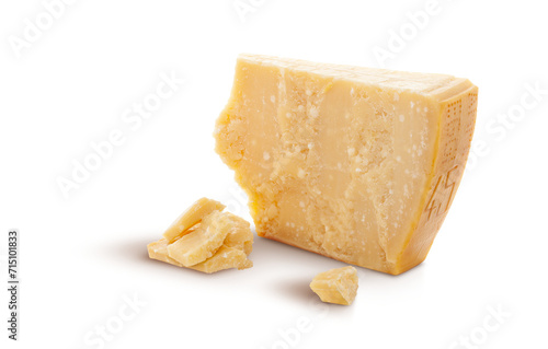 Aged parmesan cheese or parmigiano reggiano isolated on a transparent background photo