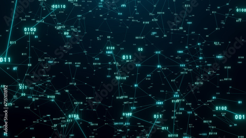 Polygon network with animated binary numbers. Digital sytem  abstract and futuristic netowrk. Plexus animation  technology  science.