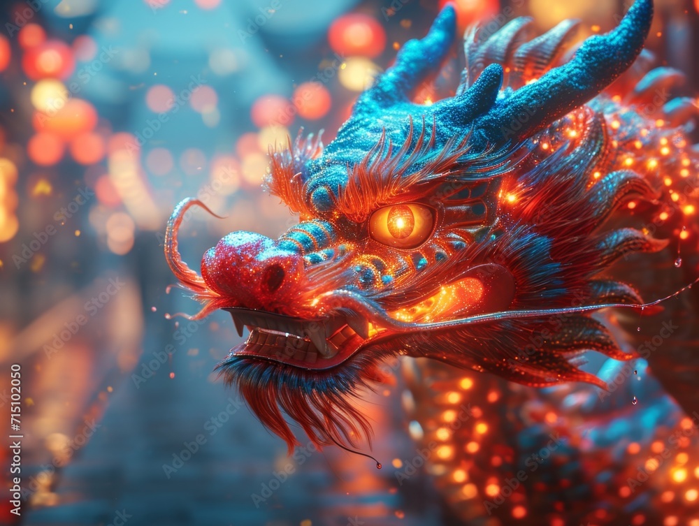 Chinese new year, Dragon Dance in a Glowing Parade, A hyper-realistic depiction of a dragon dance performance with intricate details Chinese new year, Dragon Dance in a Glowing Parade, A hyper-realistic depiction of a dragon dance performance with intricate details