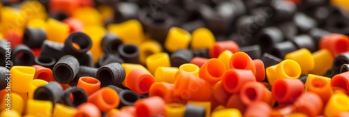 Plastic Pellets in Yellow and Black for Industrial Manufacturing of Polyethylene Products photo