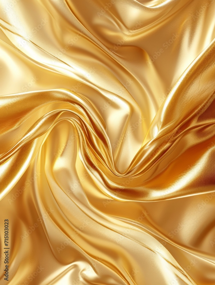 Fototapeta premium Shiny golden silk cloth background with soft folds, perfect for backgrounds and design elements.
