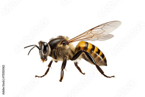 Ultra-realistic bee mid-air, detailed on a transparent background
