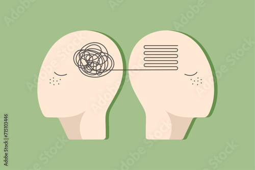 Psychotherapy process in head, concept. The mess of emotion is transformed into the order of emotion.