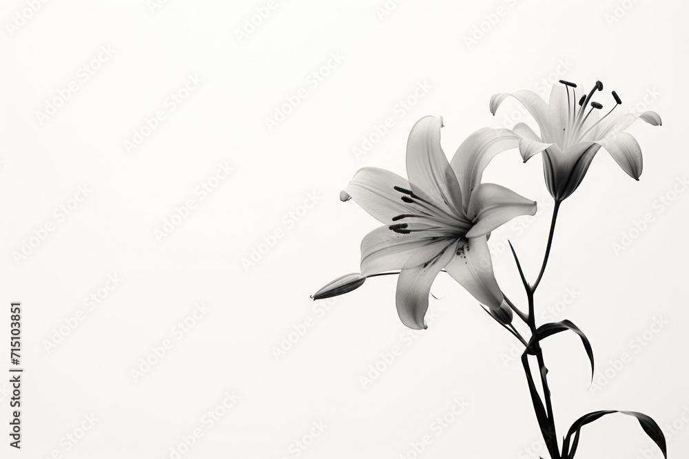  a black and white photo of a flower in a vase with water on the bottom and a white background behind it.