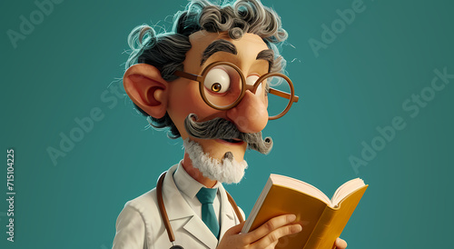 Wallpaper Mural A curious cartoon doctor with a friendly human face engrossed in a book, expanding their knowledge and passion for healing Torontodigital.ca