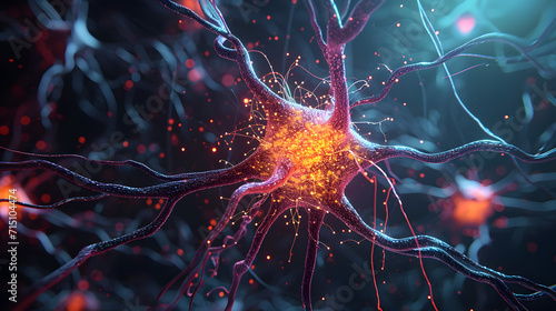 Neurological brain stem cells, firing neurons on dark background, nervous system illustration dementia alzheimer's