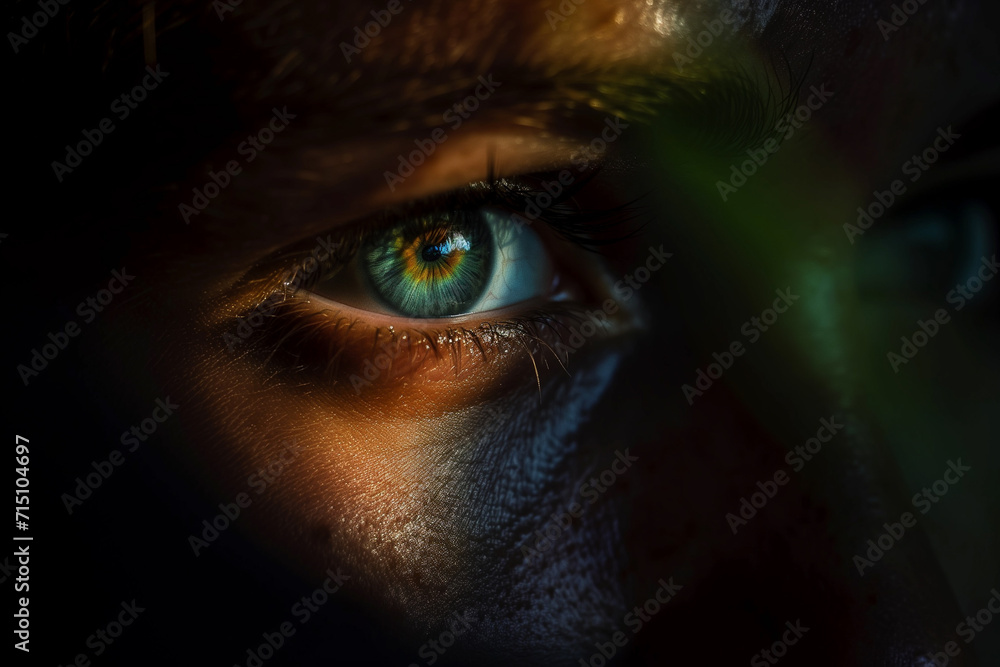 Window to the Soul: Close-Up of a Human Eye with Vivid Colors Reflecting Inner Emotions, Ideal for Themes of Identity and Emotion