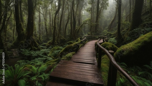 wooden bridge in the forest A beautiful rain forest on Ang Ka Nature Trail in Doi Inthanon National Park,   photo