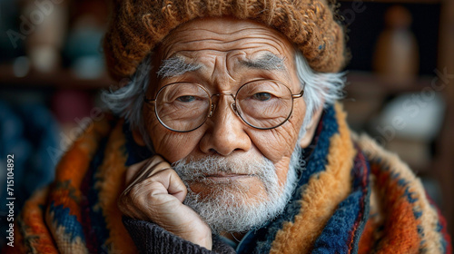 Sad, depressed elderly Asian man