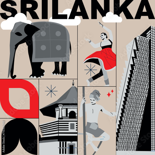 Sri Lanka culture travel set, famous architectures and specialties, flat design. Asia business travel and tourism concept clipart. Image for presentation, banner, website, advert, flyer, roadmap, icon
