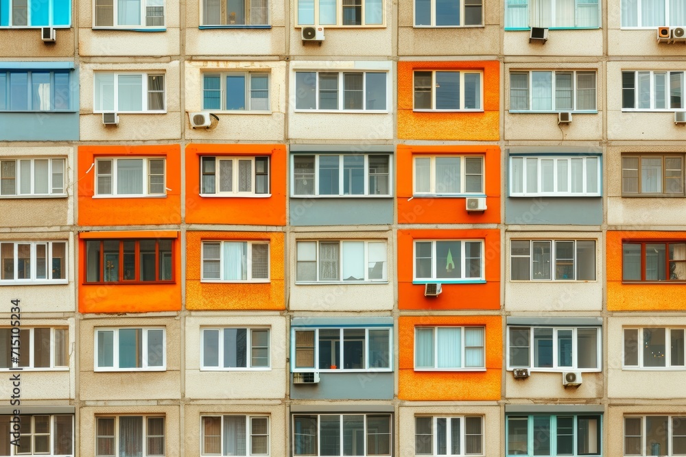 a picture of a large building with many window,pattern