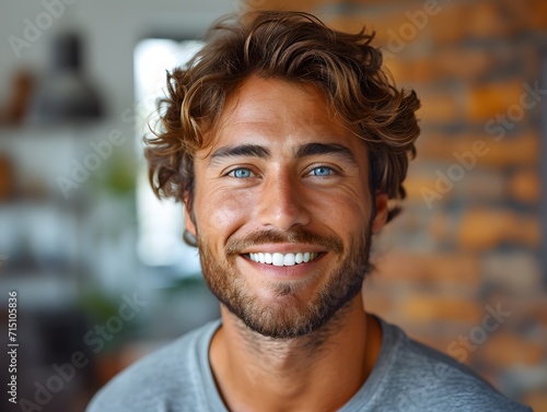 handsome model man smiling at the camera. man with a smile for teeth whitening. portrait of a person
