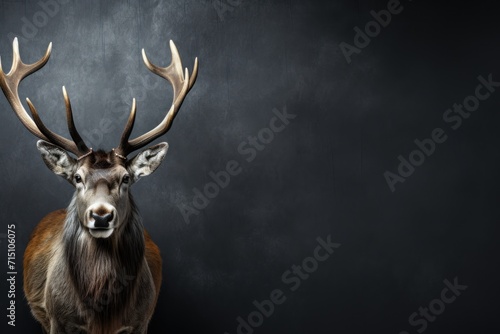  a close up of a deer's head with antlers on it's head against a dark background.