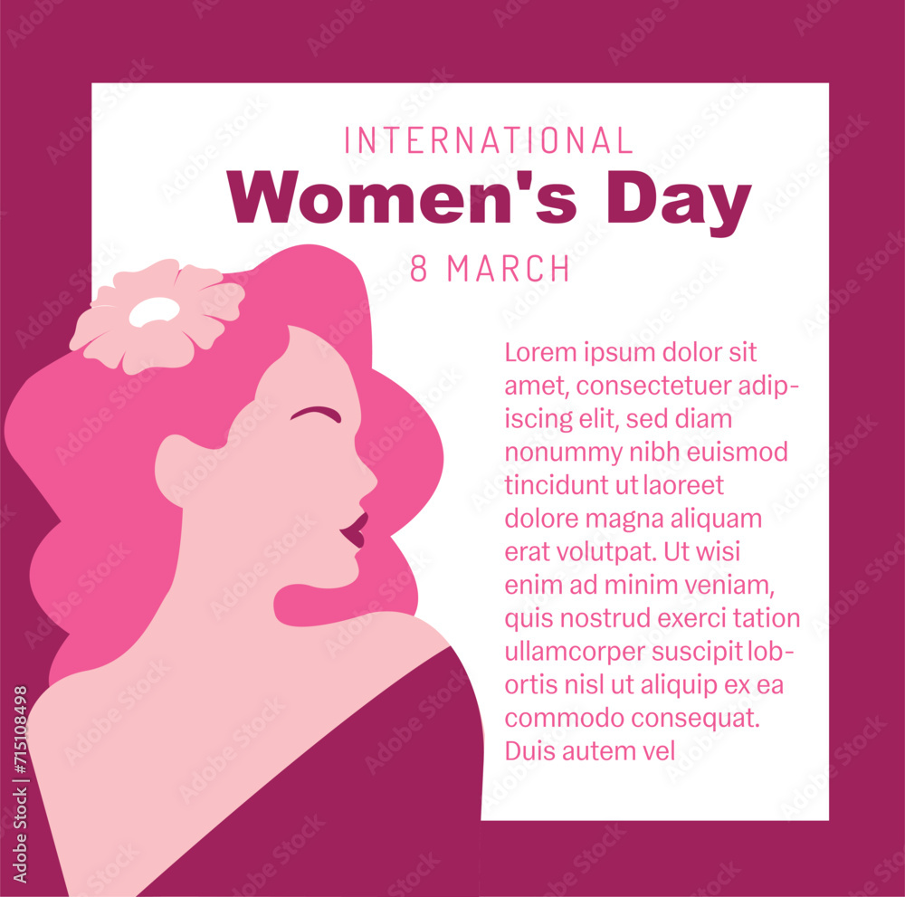 Obraz premium March 8, International Women's Day. Vector illustration of women in flat design, pink card for women