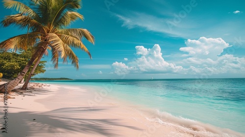 Beautiful beach with palms and turquoise sea in Jamaica island.