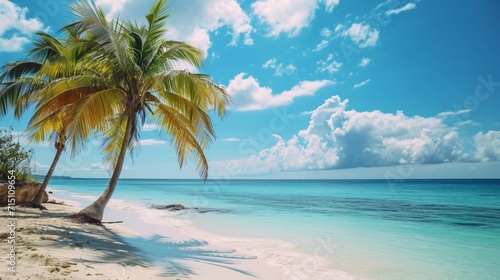 Beautiful beach with palms and turquoise sea in Jamaica island.